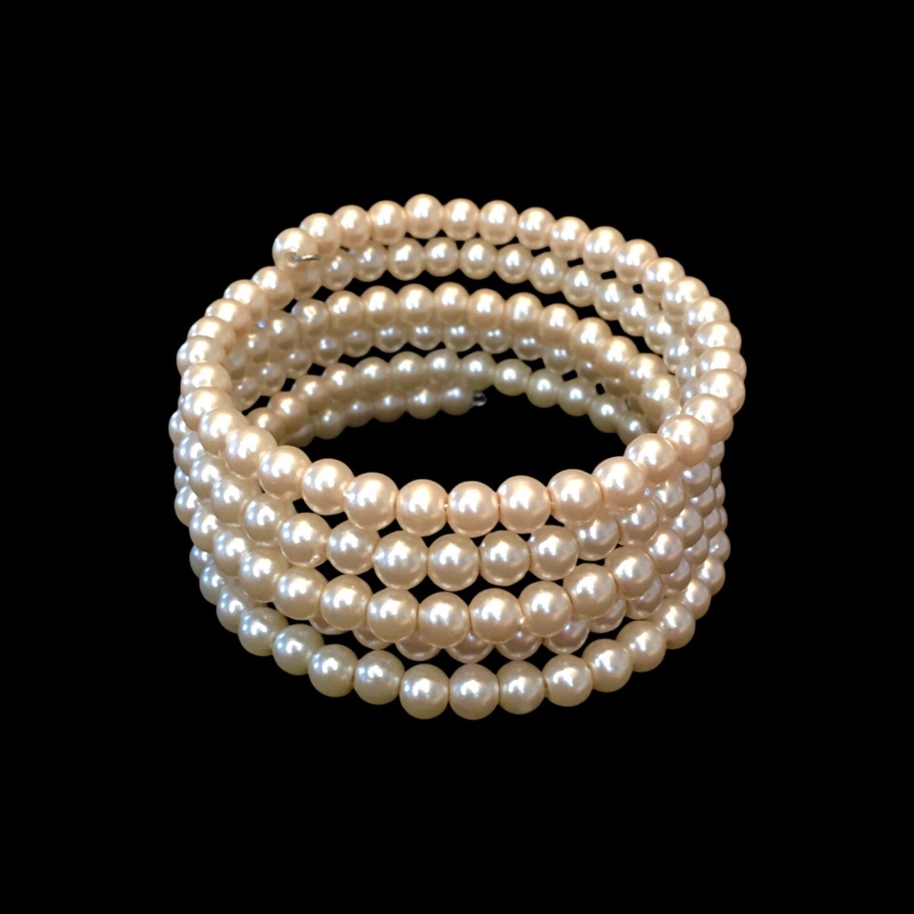 Vintage Peach Pearl Bead Wrap Bracelet